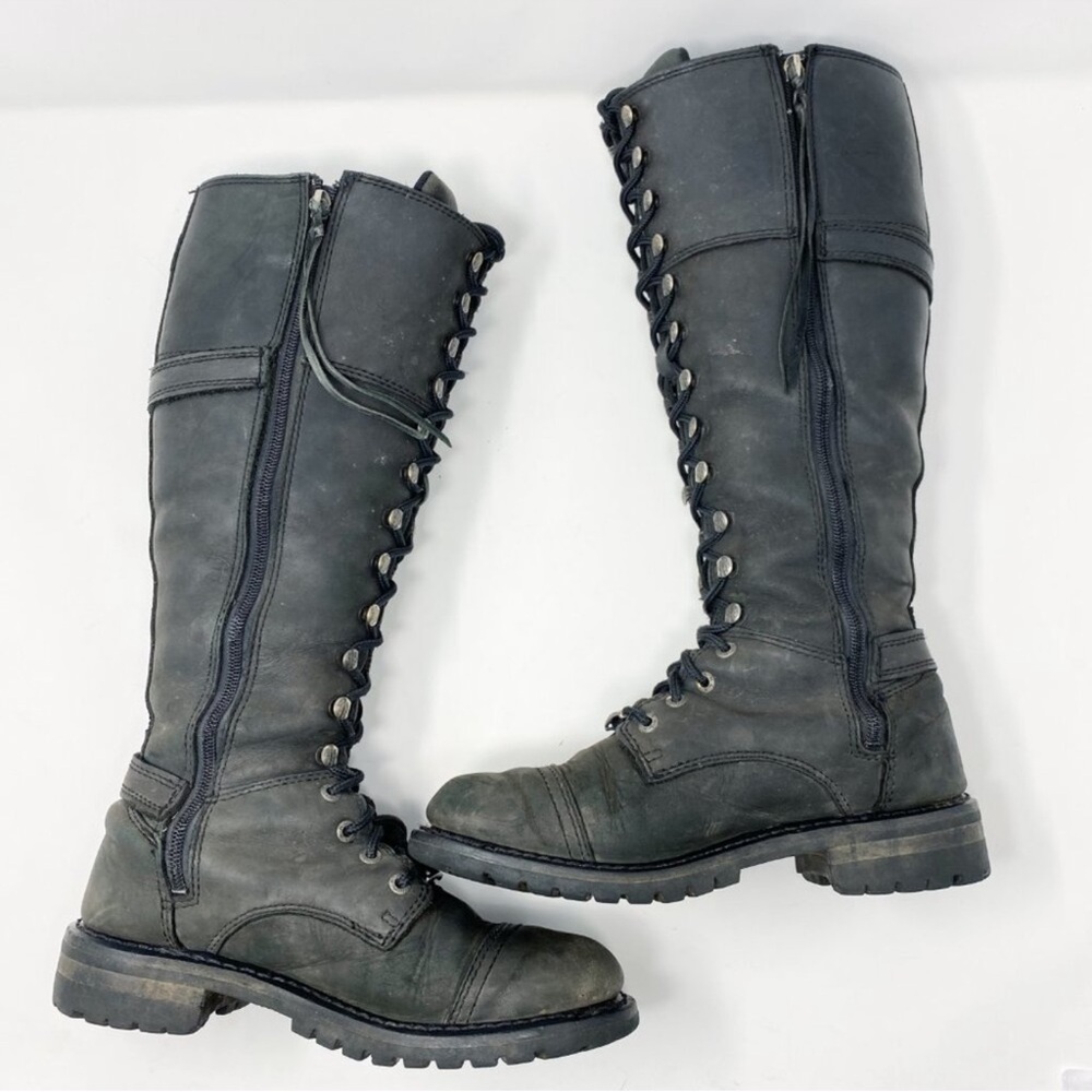 Harley-Davidson Black Oiled Leather Beechwood 15” Motorcycle Boots Sz 7 Lace Up - Picture 7 of 11